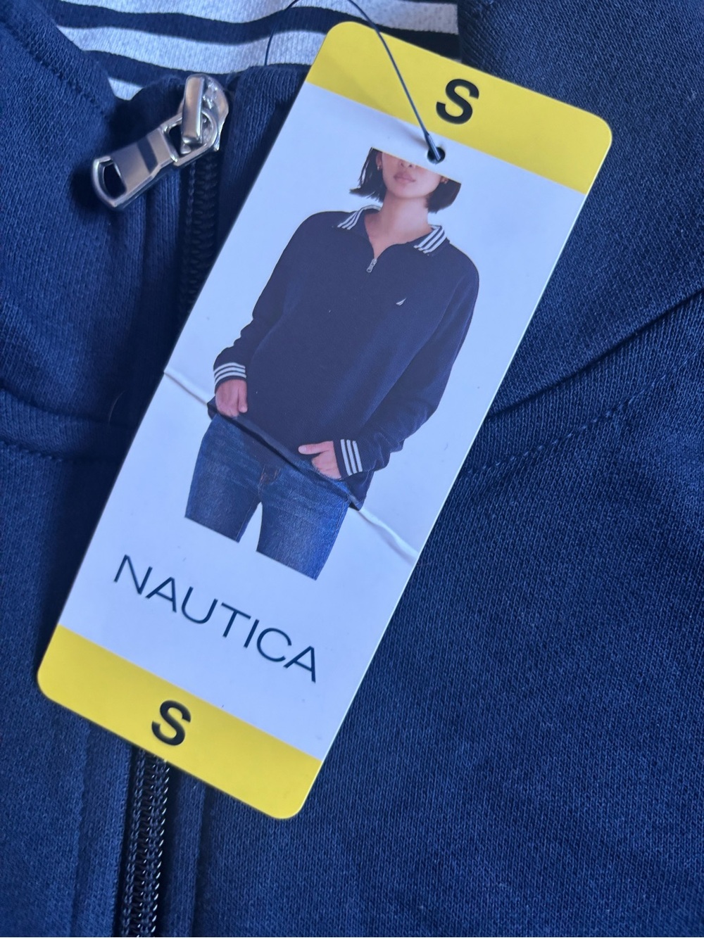 Nautica Deep Navy Full-Zip Pullover with Striped Trim